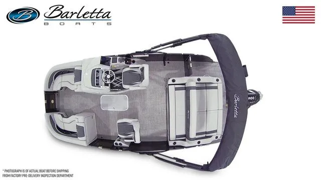 Slide: The Image of Top view of 2025 Barletta Corsa 23UC boat with seating and canopy. - 7
