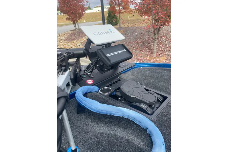 Slide: The Image of 2024 Nitro Z20 boat with Garmin and Humminbird electronics, featuring a foot pedal control. - 4