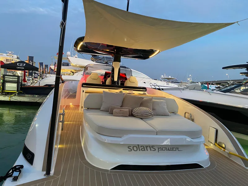 Slide: The Image of 2024 Solaris Power 40 Open luxury yacht with elegant deck and comfortable seating. - 11