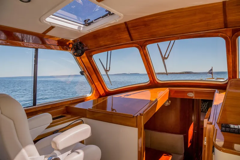 Slide: The Image of Interior view of 2002 Hinckley Talaria 44 Express yacht with ocean backdrop. - 29