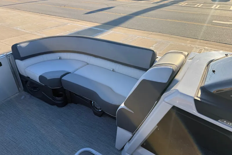 Slide: The Image of 2026 Avalon Catalina Entertainer boat with stylish seating and modern design. - 16