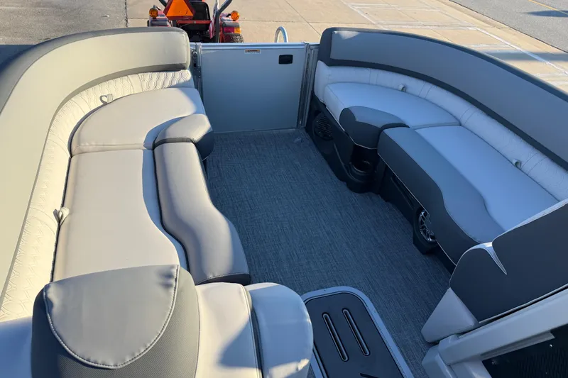 Slide: The Image of 2026 Avalon Catalina Entertainer boat interior with luxurious seating and modern design. - 17