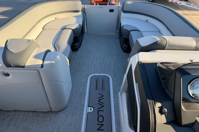 Slide: The Image of 2026 Avalon Catalina Entertainer boat interior with luxurious seating and modern design. - 40
