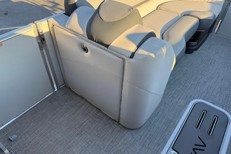 Slide: The Image of 2026 Avalon Catalina Entertainer boat interior with plush seating and modern design. - 45