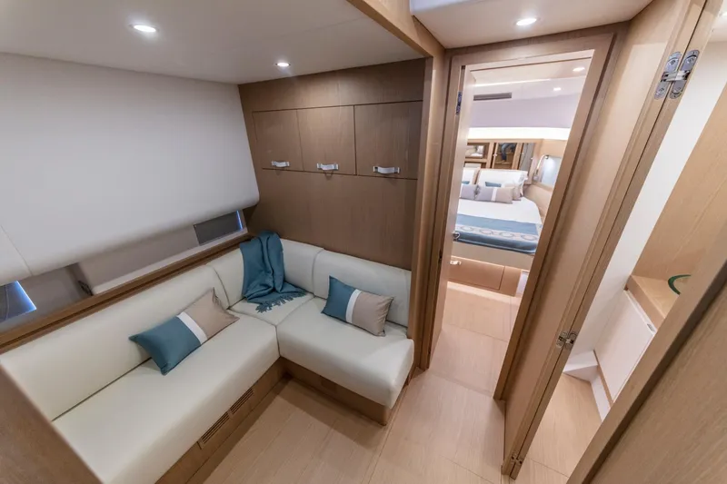 Slide: The Image of Luxurious interior of 2024 Solaris Power 48 OPEN yacht with cozy seating and modern design. - 18