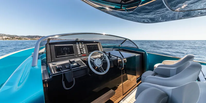 Slide: The Image of 2024 Solaris Power 48 OPEN yacht helm with ocean view. - 7