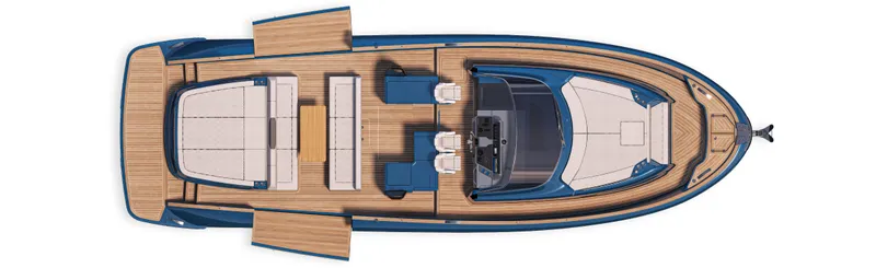 Slide: The Image of Top view of 2024 Solaris Power 52 Open luxury yacht with spacious deck layout. - 17