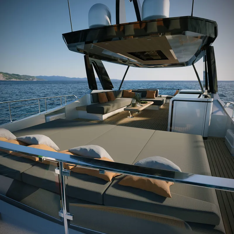 Slide: The Image of Luxurious 2025 Solaris Power 70 Long Range yacht deck with elegant seating and ocean view. - 3