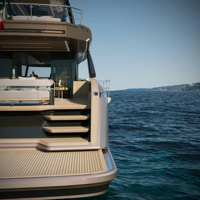 Slide: The Image of 2025 Solaris Power 70 Long Range yacht on open sea, rear view. - 5