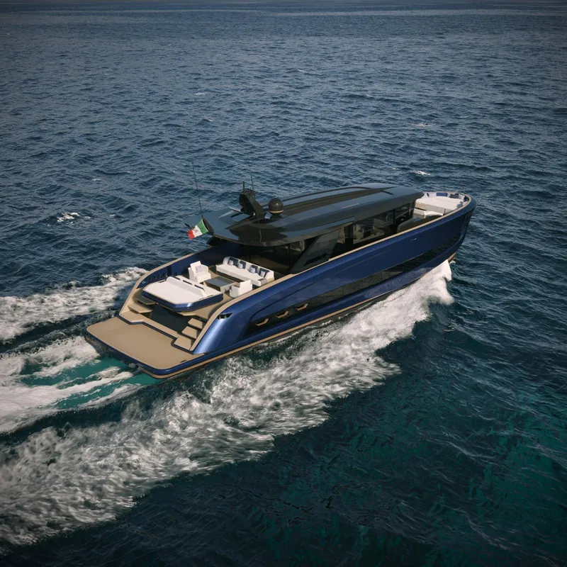 The Image of 2025 Solaris Power 70 GRAND COUPE luxury yacht cruising on open sea. - 1
