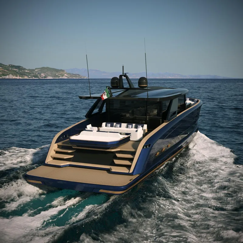 Slide: The Image of Luxury Solaris Power 70 GRAND COUPE yacht cruising on open sea, 2025 model. - 6