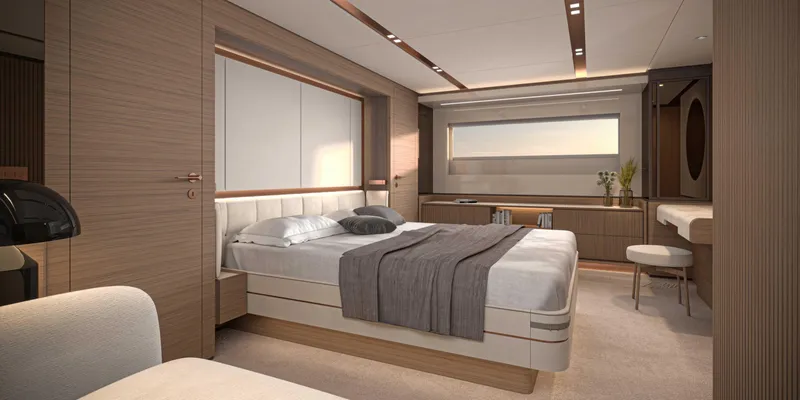 Slide: The Image of Luxurious bedroom interior of 2025 Solaris Power 70 GRAND COUPE yacht. - 8