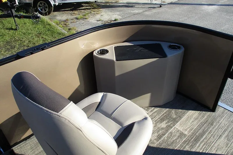 Slide: The Image of 2026 Bentley Pontoons Fish 200 4-Point interior with seating and storage compartment. - 10