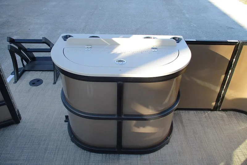 Slide: The Image of 2026 Bentley Pontoons Fish 200 4-Point interior with storage compartment and seating area. - 20