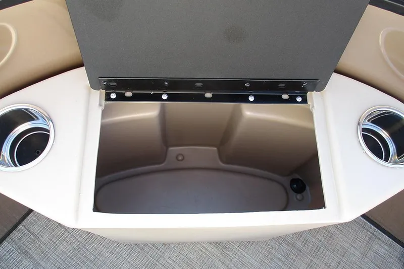 Slide: The Image of Open storage compartment with cup holders on 2026 Bentley Pontoons Fish 200 4-Point. - 9
