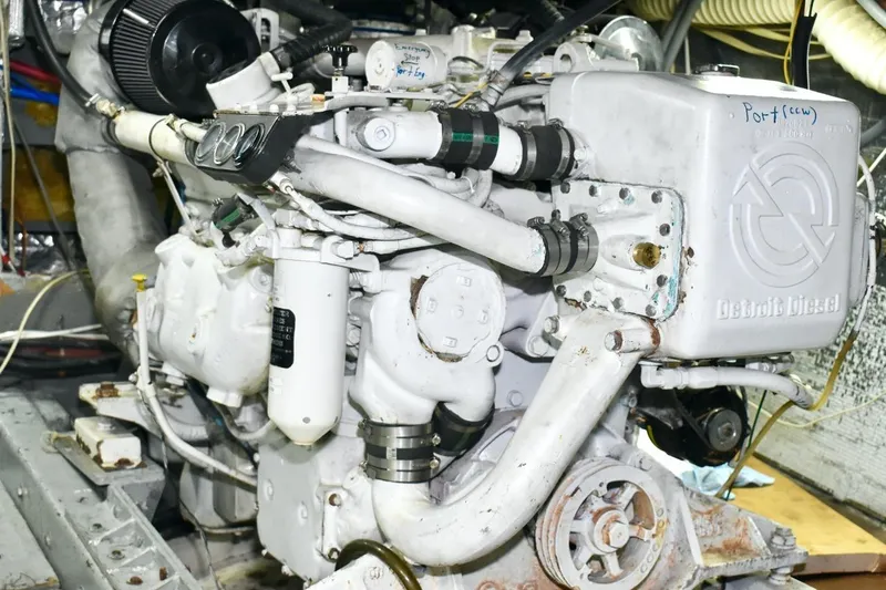 Slide: The Image of Engine of 1987 Californian 55 Cockpit Motor Yacht, featuring Detroit Diesel components. - 13