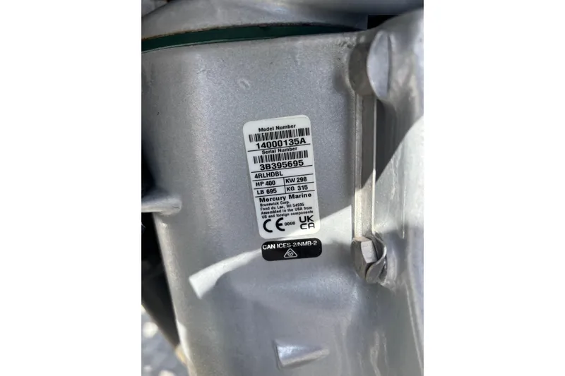 Slide: The Image of 2024 GSX 36 engine label with model and serial numbers, Mercury Marine branding. - 43