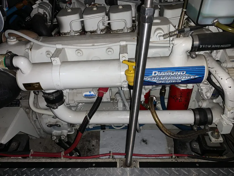 Slide: The Image of Engine room of 2001 Carver 396 Motor Yacht with Diamond Performance parts. - 17
