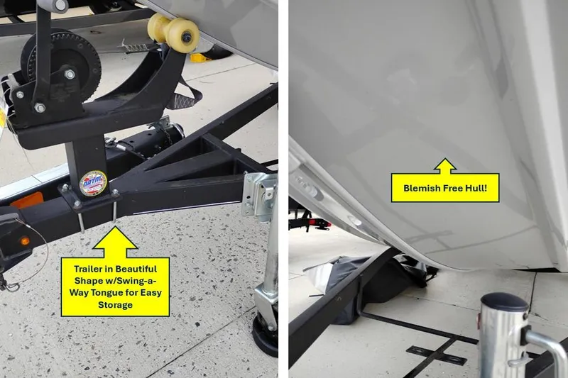 Slide: The Image of 2020 Tracker Bass Tracker Classic XL boat hull on trailer, close-up view. - 5