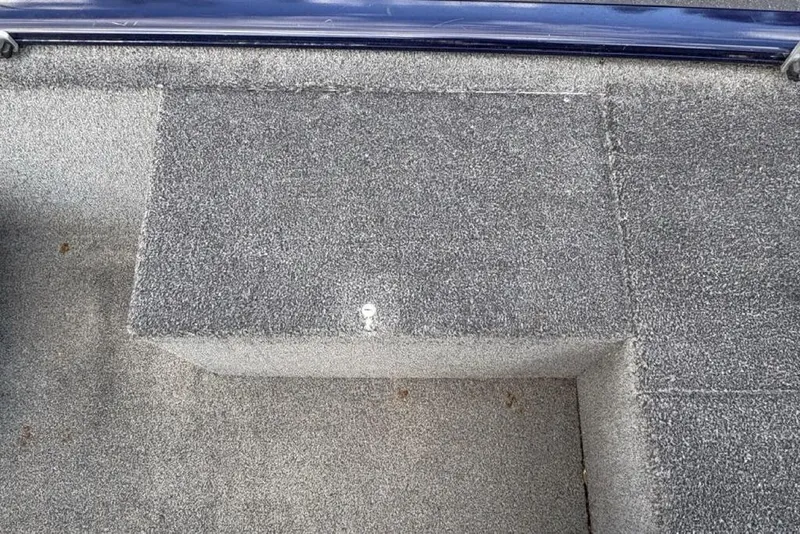 Slide: The Image of 2019 Tracker Pro 170 boat interior with gray carpeted storage compartment. - 21