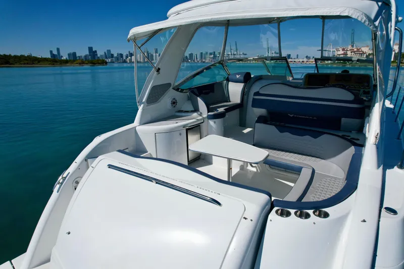 Slide: The Image of 2006 Formula 40 Performance Cruiser interior with city skyline in the background. - 48