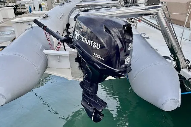 Slide: The Image of Interior view of 2013 Lagoon 450 catamaran cockpit with navigation equipment and colorful towels. - 20