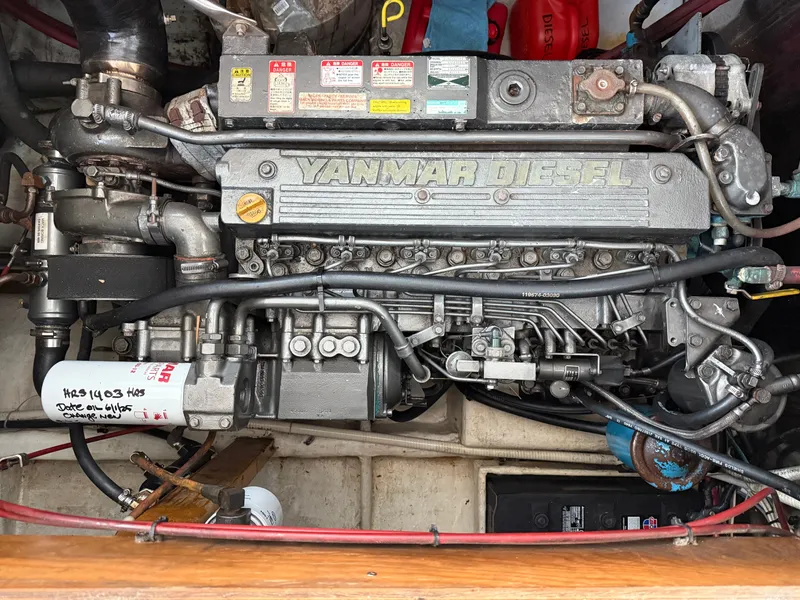 Slide: The Image of Yanmar diesel engine in a 1998 Wilbur 38 Downeast boat, detailed view. - 25