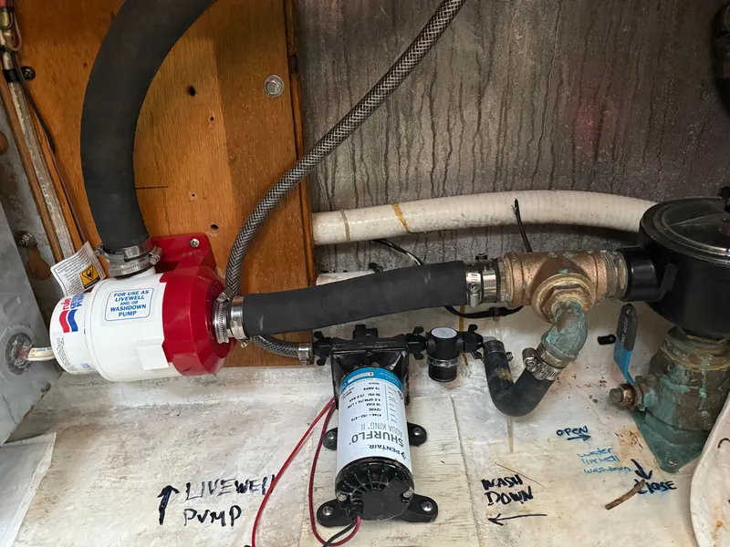 Slide: The Image of Livewell and washdown pump system in a 1998 Wilbur 38 Downeast boat. - 27