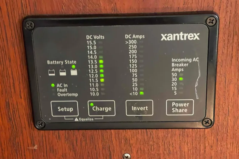 Slide: The Image of Control panel of a 1989 Island Packet 35 sailboat with Xantrex battery monitor. - 30