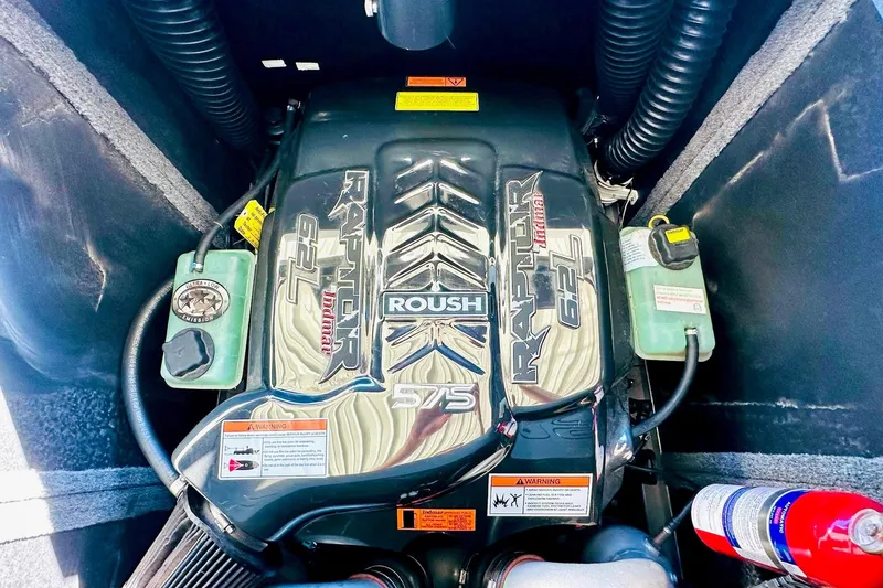 Slide: The Image of Engine compartment of a 2020 Supra SE550 with Roush Raptor 6.2L engine. - 35