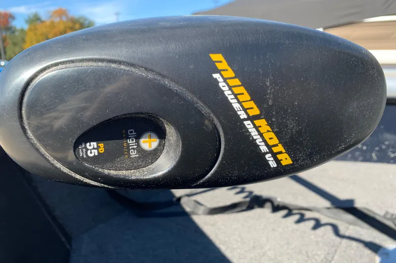 Slide: The Image of Minn Kota Power Drive V2 motor on 2010 Lowe Fishing Machine 165 boat. - 2