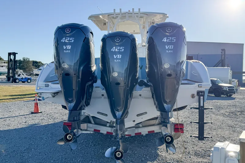 Slide: The Image of 2012 Yellowfin 39 Offshore boat with triple 425 V8 outboard engines. - 3
