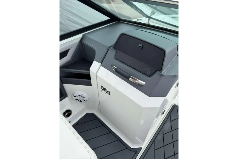 Slide: The Image of 2021 Cobalt R6 boat interior with sleek dashboard and modern design. - 10