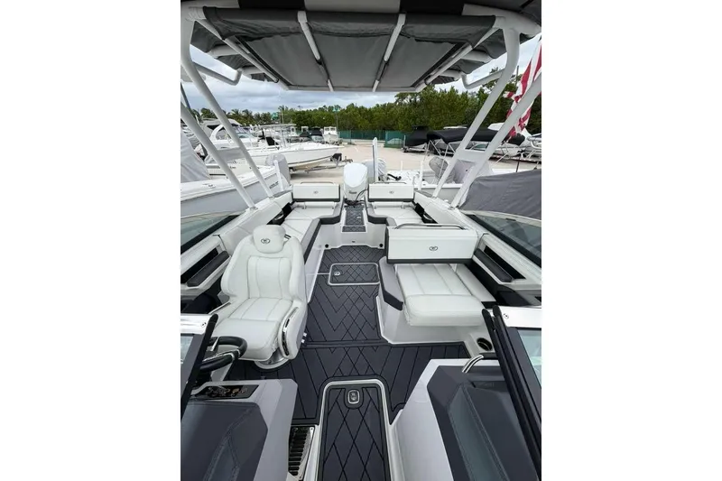 Slide: The Image of 2021 Cobalt R6 boat interior with luxurious seating and modern design. - 5