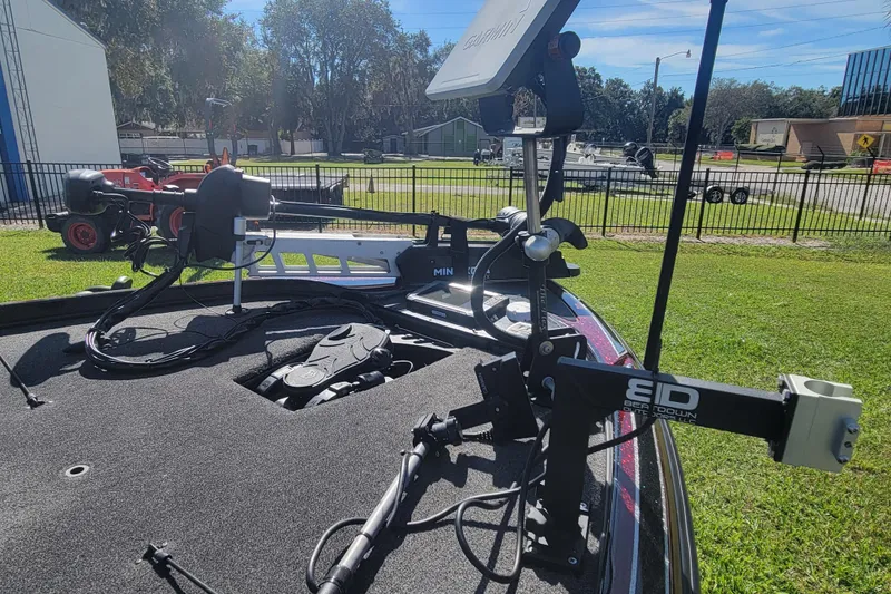 Slide: The Image of 2017 Nitro Z21 Pro boat deck with fishing equipment and Garmin electronics. - 14