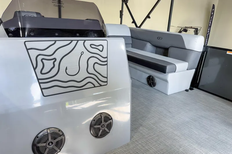 Slide: The Image of Interior of 2026 Veranda Vista 20F4 boat with modern seating and speaker system. - 18