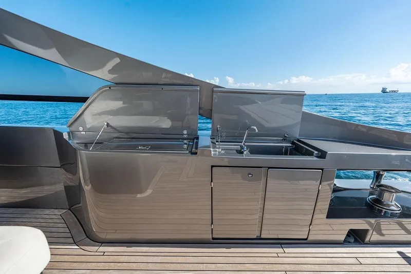 Slide: The Image of Luxury outdoor kitchen on 2019 Pershing 9X yacht, ocean view. - 38