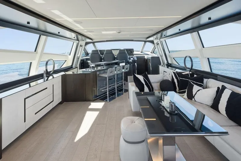 Slide: The Image of Luxurious interior of 2019 Pershing 9X yacht with modern design and ocean view. - 44