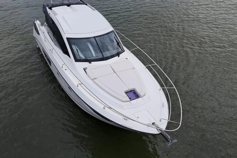 Slide: The Image of 2018 Beneteau Gran Turismo 50 yacht on calm water, aerial view. - 19