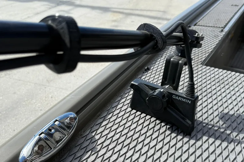 Slide: The Image of Garmin device on 2022 Gator Tail Extreme 1860cc boat deck, close-up view. - 14