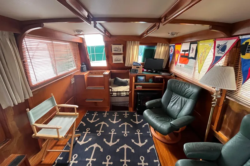 Slide: The Image of Cozy 1984 Tung Hwa Princess Aft Cabin interior with nautical decor and comfortable seating. - 17