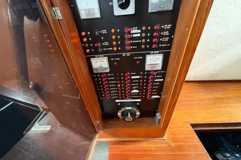 Slide: The Image of Electrical panel of 1984 Tung Hwa Princess Aft Cabin yacht with switches and meters. - 45