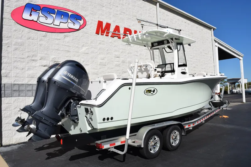 Slide: The Image of 2020 Sea Hunt Gamefish 27 boat with Yamaha engine on trailer at GSPS dealership. - 4