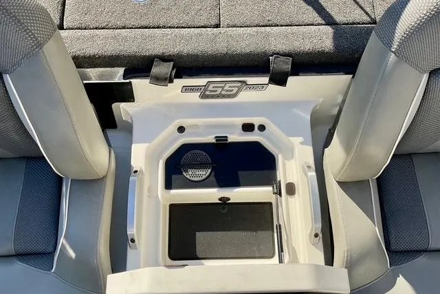 Slide: The Image of 2023 Ranger Z520R Ranger Cup Equipped boat interior with seating and storage compartment. - 23