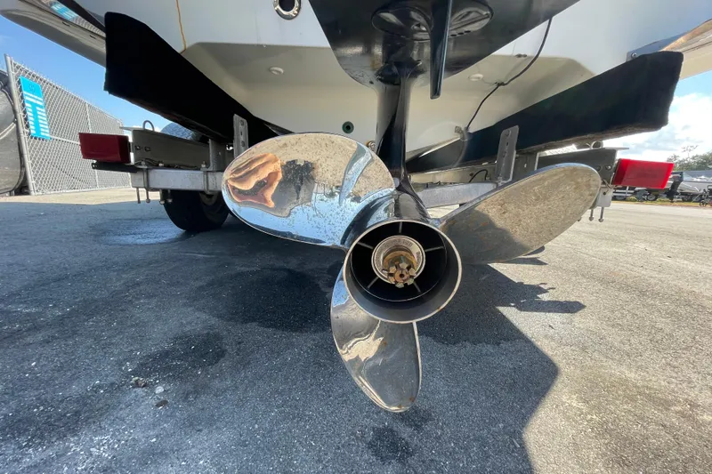 Slide: The Image of Close-up of a 2021 Clearwater 2200 boat propeller on a trailer. - 5