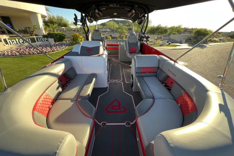 Slide: The Image of 2024 Paradigm Damascus 296 Surf boat interior with luxurious seating and modern design. - 3
