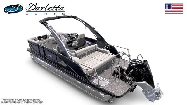Slide: The Image of 2025 Barletta Boats L23UCA luxury pontoon boat with sleek design and modern features. - 3