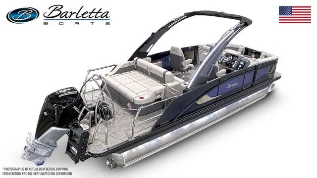 Slide: The Image of 2025 Barletta Boats L23UCA pontoon with sleek design and modern features. - 4