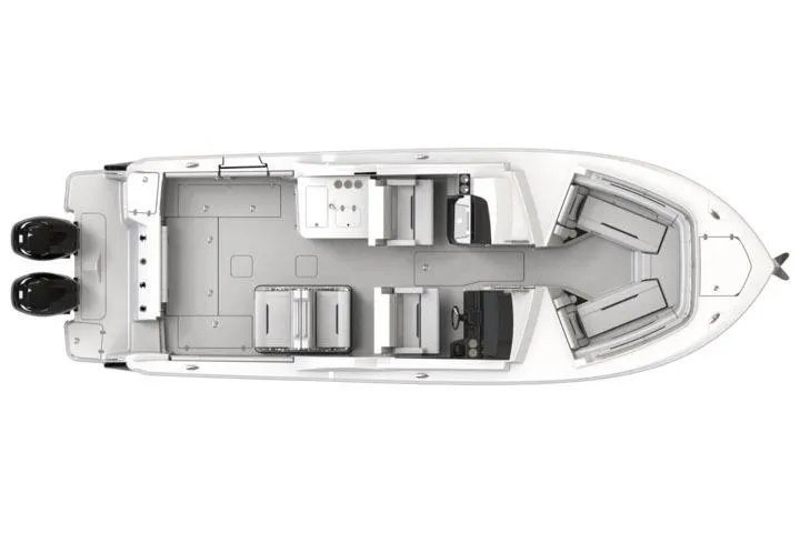 Slide: The Image of Manufacturer Provided Image: Top view of 2026 Blackfin 302 DC boat layout with dual engines and seating arrangement. - 7
