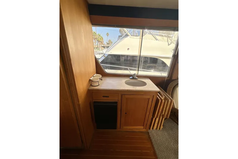 Slide: The Image of 1985 Kong & Halvorsen Island Gypsy yacht interior with sink and window view. - 19